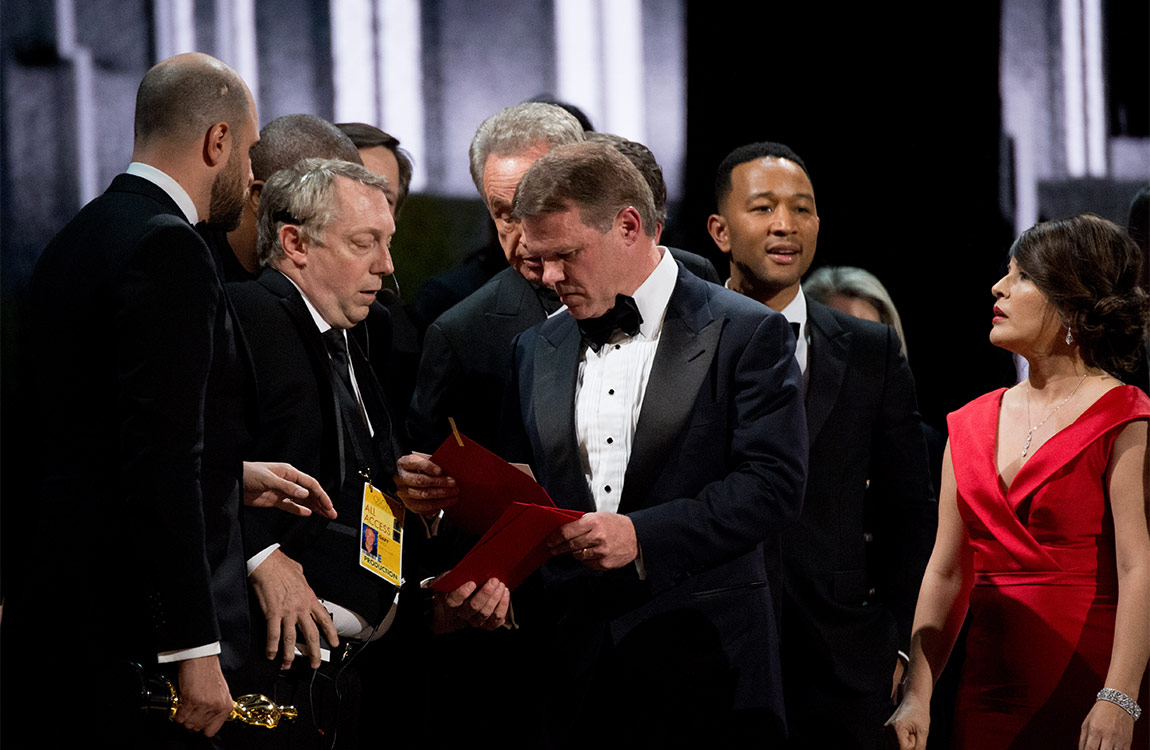 Producers onstage correcting the mix-up regarding Best Picture during The 89th Oscars® at the Dolby® Theatre in Hollywood, CA on Sunday, February 26, 2017.