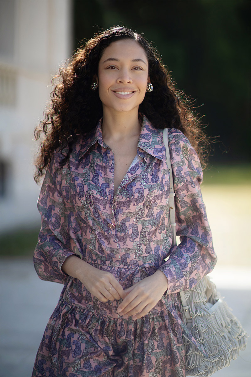 Violaine smiling outdoors